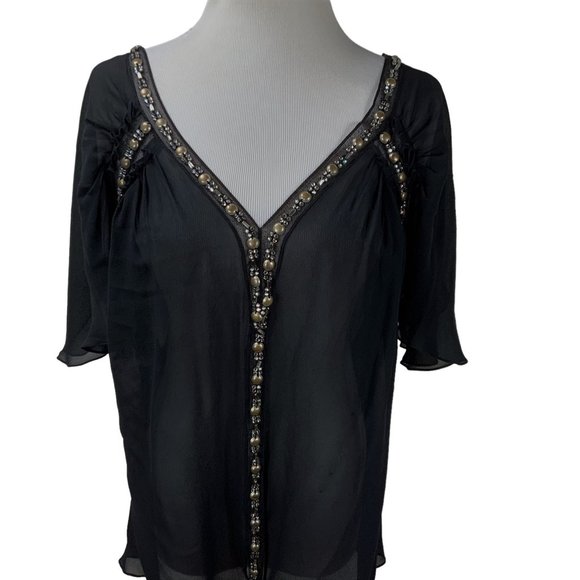 New Roberto Cavalli Black Beaded Silk Chiffon Cocktail Top Evening IT38 Tunic - Picture 6 of 12